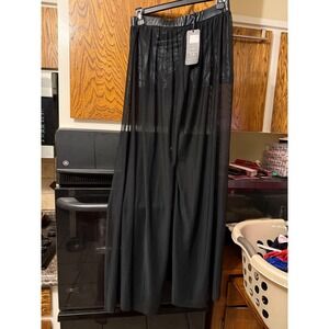 Coquette Black Sheer Mesh Wide Leg Pants D9322 High Waist Festival Rave OS NWT